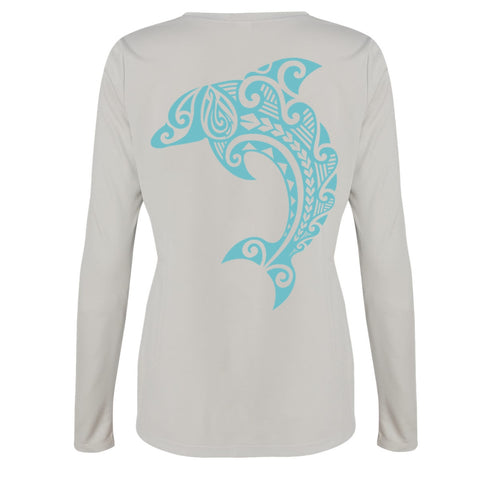 Women's Leaping Dolphin L/S Performance Tee in Sport Silver - Hook Tribe