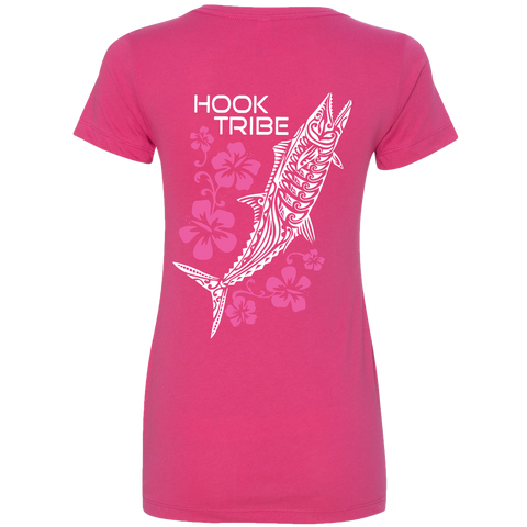 Women's Kingfish & Flowers V-Neck Tee - Hook Tribe