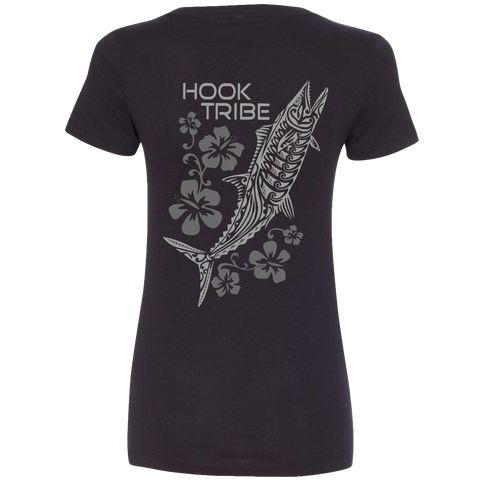 Women's Kingfish & Flowers V-Neck Tee - Hook Tribe