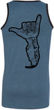 Men’s Florida Shaka Tank. Blue/Black Trim